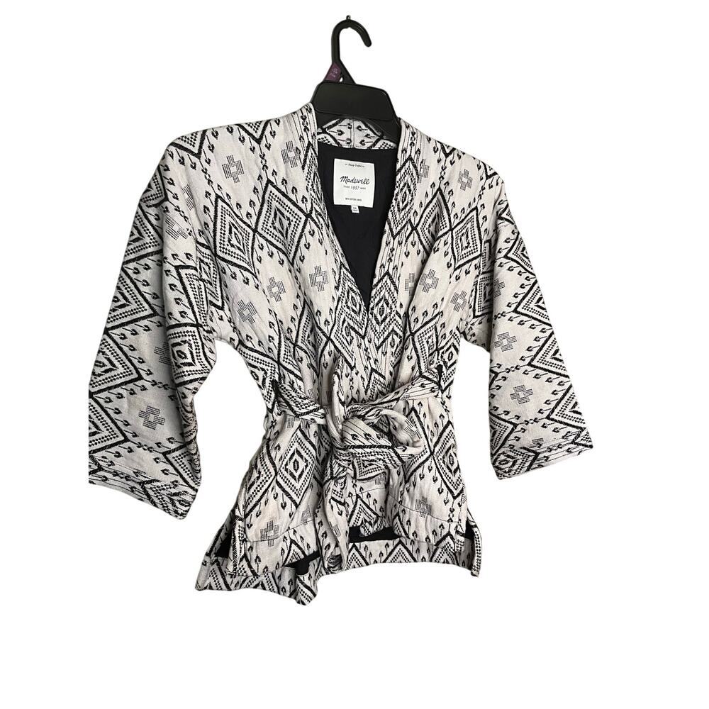 Madewell Kimono Wrap Jacket Arrowhead Geo Cotton Ivory Black Womens Size XS